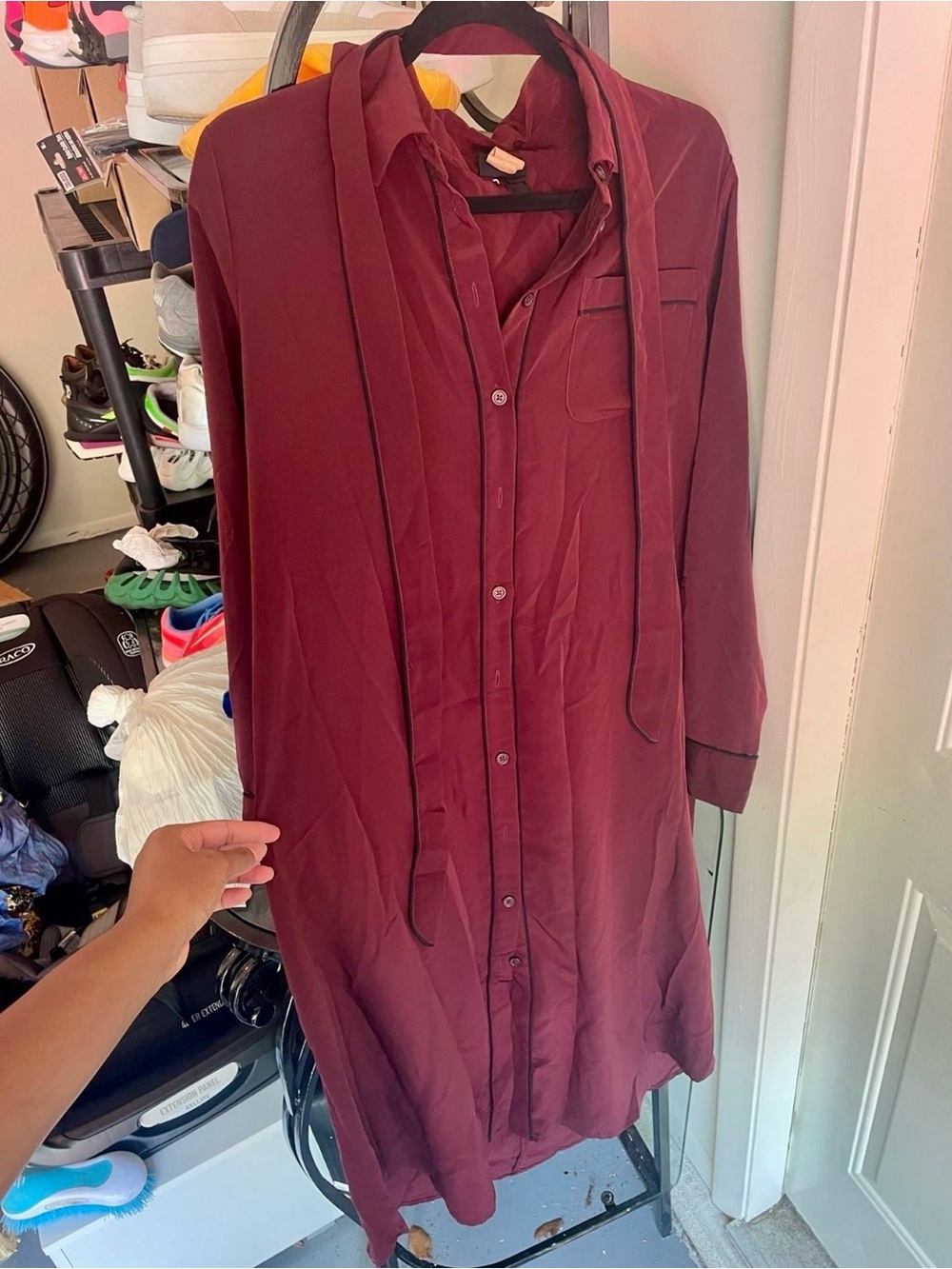 Women's Long Sleeve Shirt Dress — Burgundy